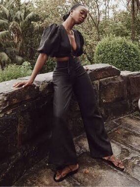 Dissh Flick high waist wide leg 100% linen pants AUS size 8 = US small / 4